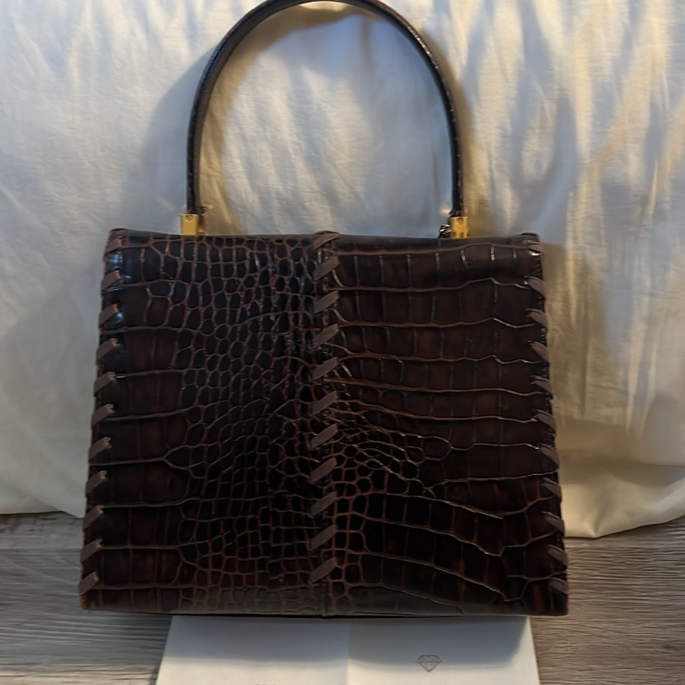 SOLD-SOLD Vintage YSL top handle flap bag stitched crocodile leather - Picture 4 of 9